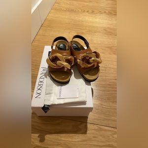 JW Anderson Brown Sandals Gold Chain Link Flat